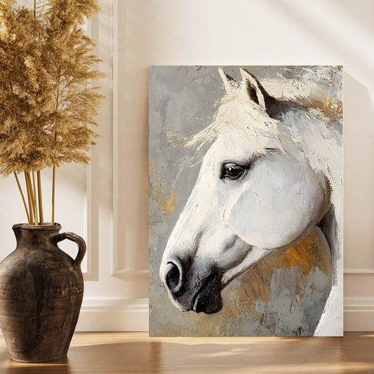 Abstract White Horse Framed Wall Art Canvas Print - Majestic Equine Wall Art