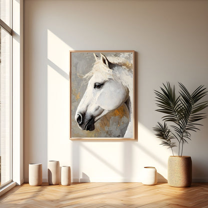 Abstract White Horse Framed Wall Art Canvas Print - Majestic Equine Wall Art