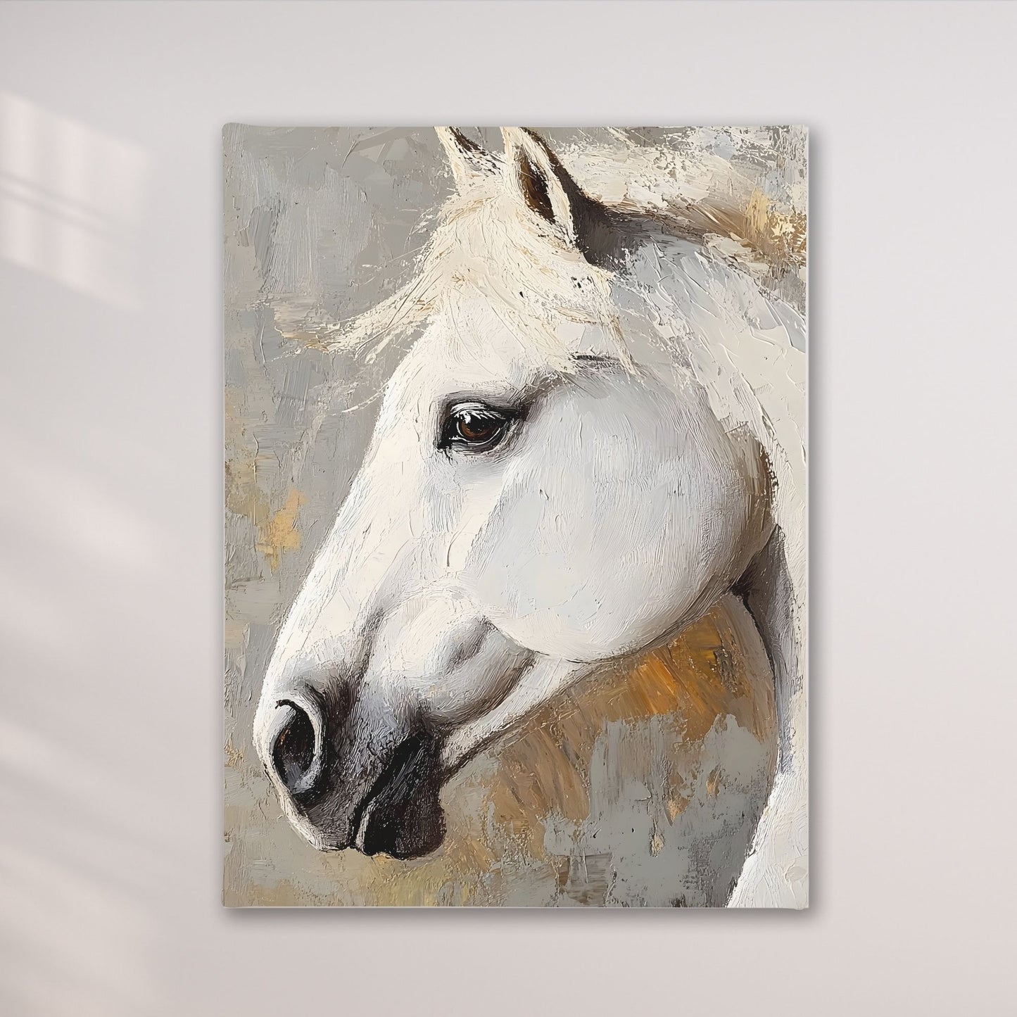 Abstract White Horse Framed Wall Art Canvas Print - Majestic Equine Wall Art