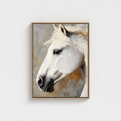 Abstract White Horse Framed Wall Art Canvas Print - Majestic Equine Wall Art