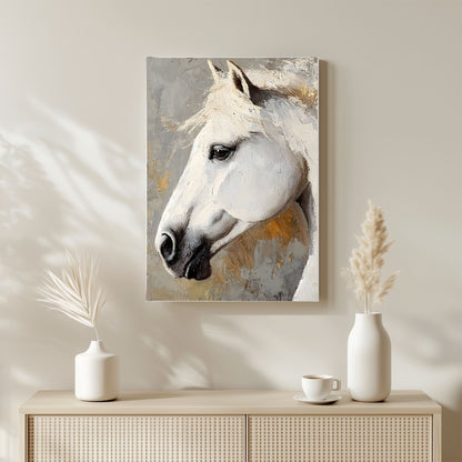 Abstract White Horse Framed Wall Art Canvas Print - Majestic Equine Wall Art