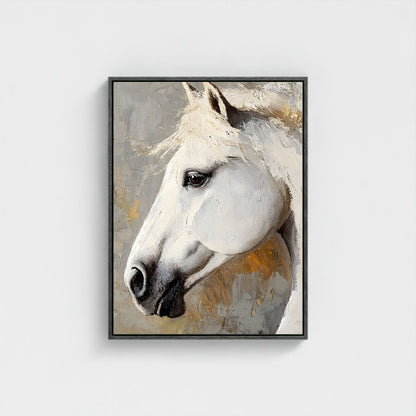 Abstract White Horse Framed Wall Art Canvas Print - Majestic Equine Wall Art