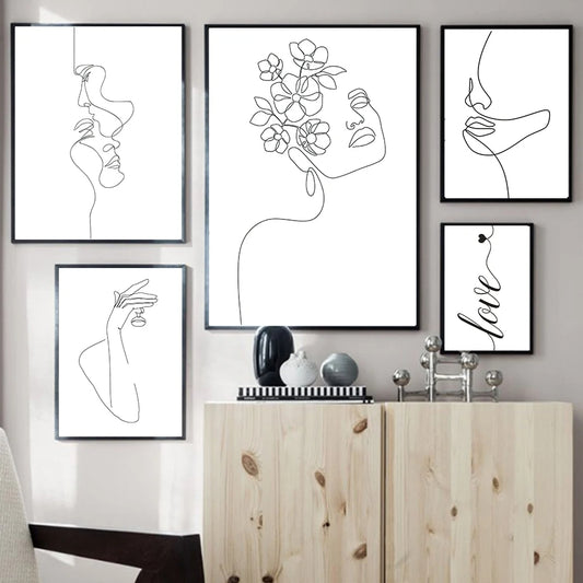 Abstract Woman Hands Love Line Art Canvas Print Minimalist Nordic Posters For Modern Loft Living Room