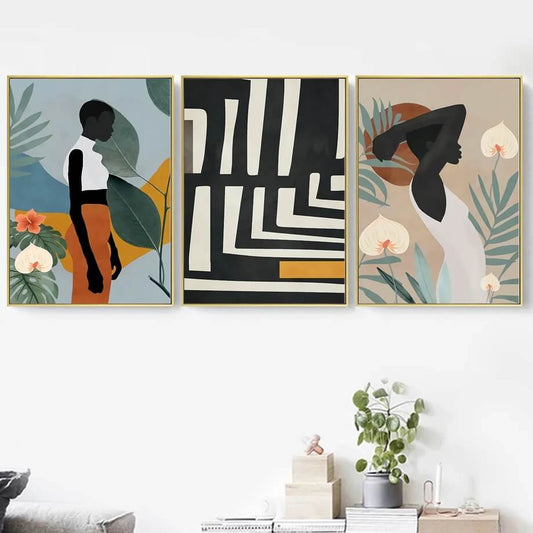 Abstract African Woman Flower Leaves Canvas Prints Wall Art Nordic Large Posters For Living Room Home Décor