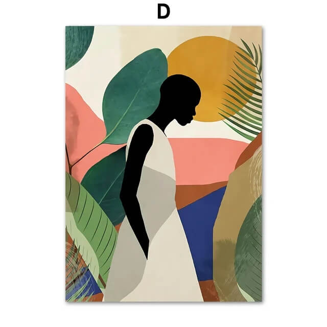 Abstract African Woman Flower Leaves Canvas Prints Wall Art Nordic Large Posters For Living Room Home Décor