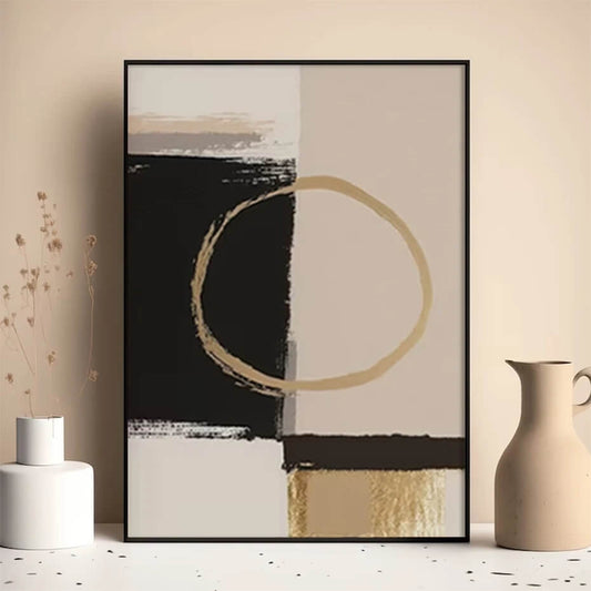 Abstract Beige Golden Black Canvas Prints Modern Neutral Wall Art Pastel Pictures Gallery Art For Living Room Décor