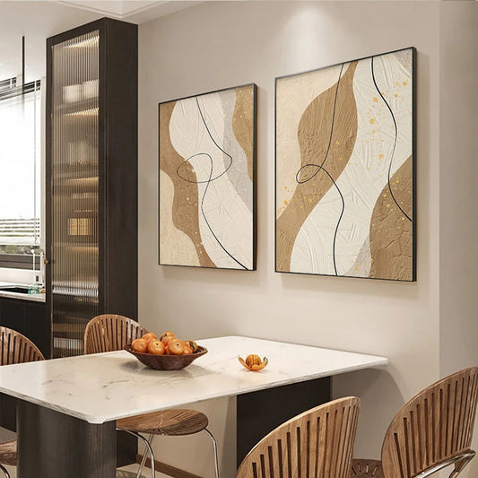 Abstract Beige Texture Black Line Wall Art Fine Art Canvas Prints Minimalist Posters For Bedroom Living Room Decor