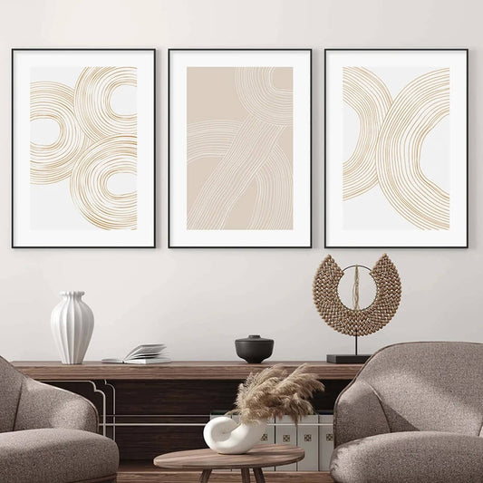 Abstract Beige White Geometric Line Art Canvas Prints Minimalist Nordic Poster Neutral Pictures For Scandinavian Living Room Home Décor