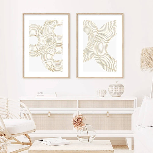 Abstract Beige White Geometric Line Art Canvas Prints Minimalist Nordic Poster Neutral Pictures For Scandinavian Living Room Home Décor