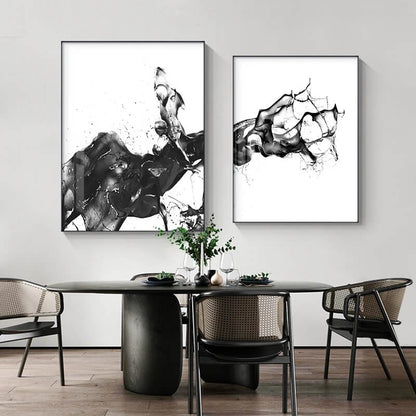 Abstract Black White Ink Splash Canvas Print Fine Art Nordic Minimalist Wall Art Posters For Modern Living Room Bedroom Home Décor