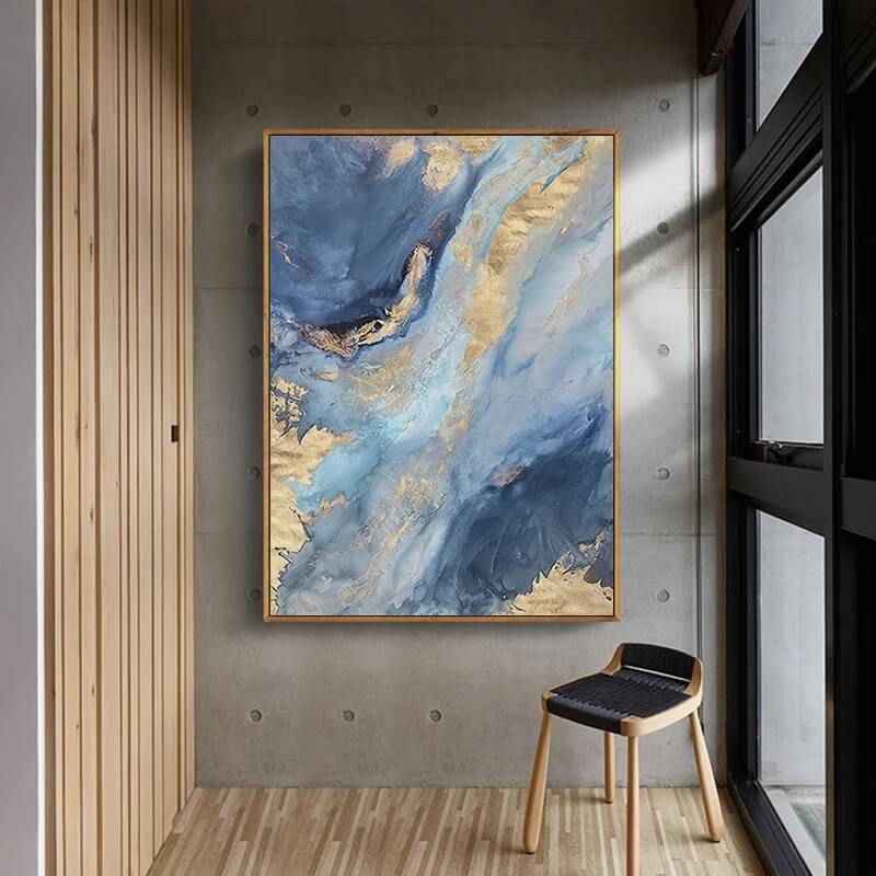 Abstract Blue Gold Marble Print Wall Art Canvas Print Modern Pictures For Luxury Living Room Bedroom Home Décor
