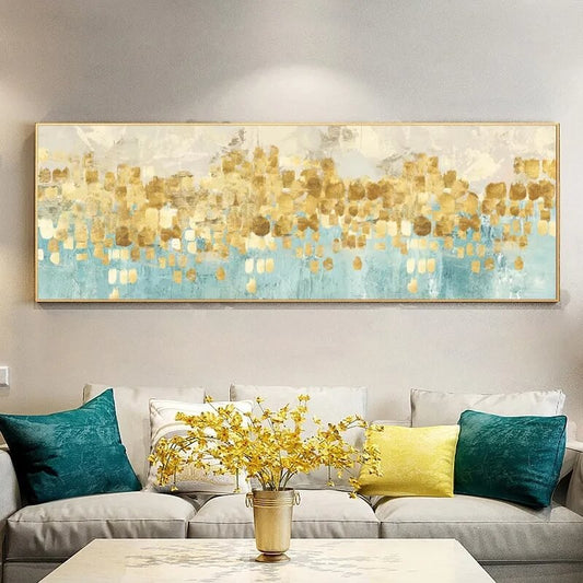 Abstract Blue Golden Canvas Print | Nordic Poster Aesthetic Fine Art Wide Format Wall Art For Modern Living Room Bedroom Home Décor