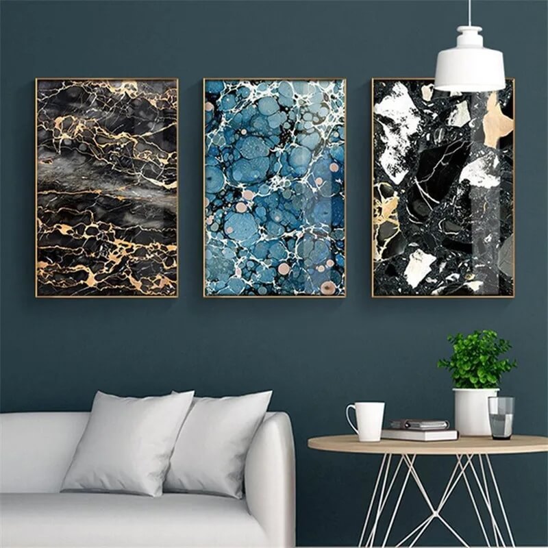Abstract Blue Golden Marble Canvas Prints Nordic Wall Art Black Golden Texture Poster For Modern Bedroom Hotel Living Room Décor