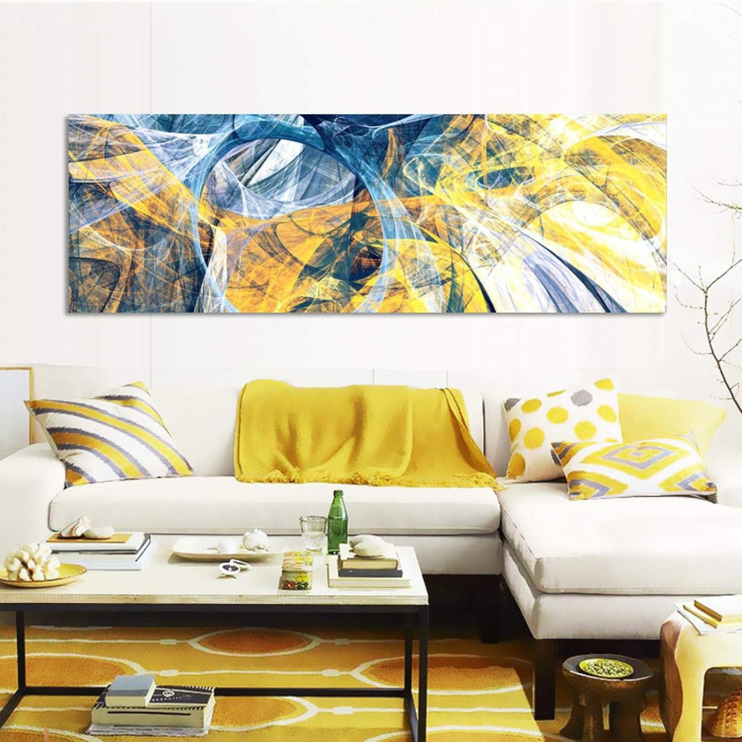 Abstract Blue Yellow Canvas Print | Nordic Poster Aesthetic Fine Art Wide Format Wall Art For Modern Living Room Above Bed Home Décor