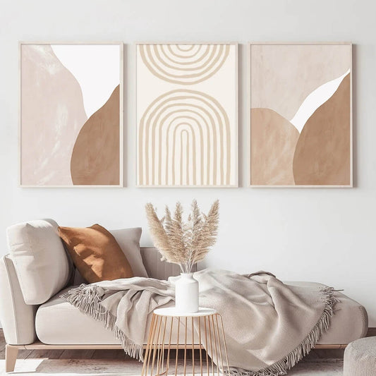 Abstract Boho Beige Terracotta Line Art Canvas Prints Minimalist Scandinavian Wall Art Neutral Pictures Fort Living Room Office Home Decor