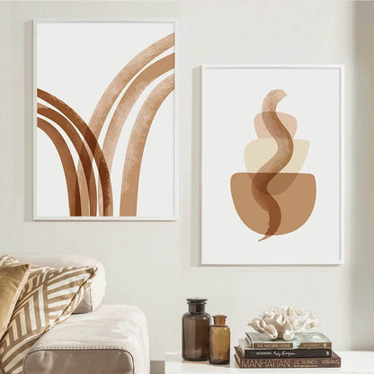 Abstract Boho Beige Terracotta Line Art Canvas Prints Minimalist Scandinavian Wall Art Neutral Pictures Fort Living Room Office Home Decor