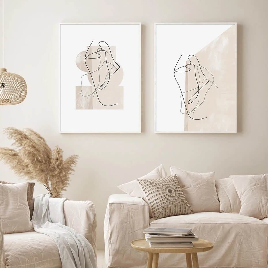 Abstract Boho Beige Terracotta Line Art Canvas Prints Minimalist Scandinavian Wall Art Neutral Pictures Fort Living Room Office Home Decor