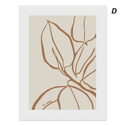 Abstract Boho Hand Drawn Sketch Figure Plants Line Art Canvas Prints Minimalist Neutral Wall Art Poster For Modern Living Room Gallery Art Décor