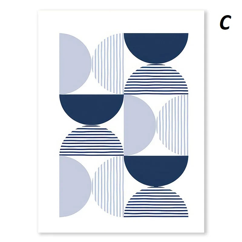 Geometric pattern with blue and gray shapes on a white background