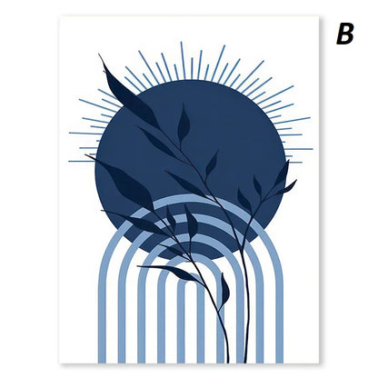 Abstract design with blue circular element and leaf-like shapes on a white background