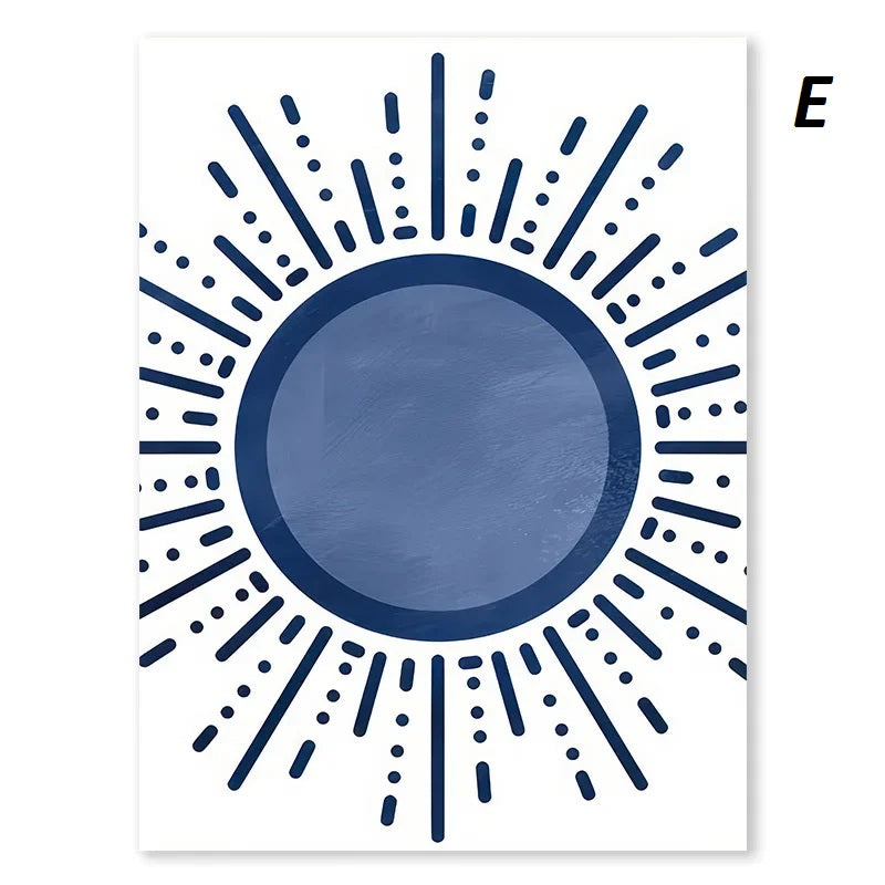 Decorative design with a blue circle and radiating lines on a white background
