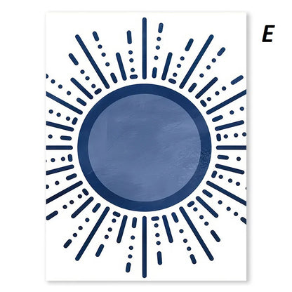 Decorative design with a blue circle and radiating lines on a white background