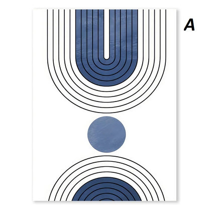 Geometric design with blue and black concentric circles on a white background