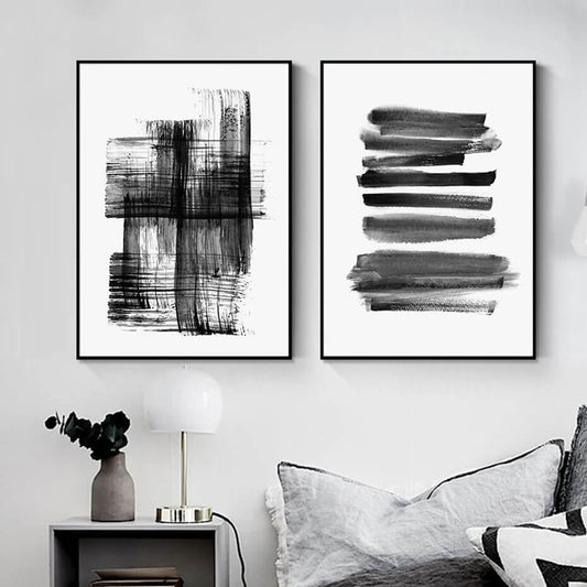 Abstract Brush Strokes Ink Black White Canvas Prints Wall Art Minimalist Fine Art Watercolor Modern Pictures For Living Room Home Décor