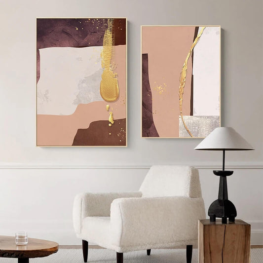 Abstract Color Blocks Wall Art Canvas Print Modern Gold Pink Fine Art Scandinavian Wall Art For Living Room Office Home Décor