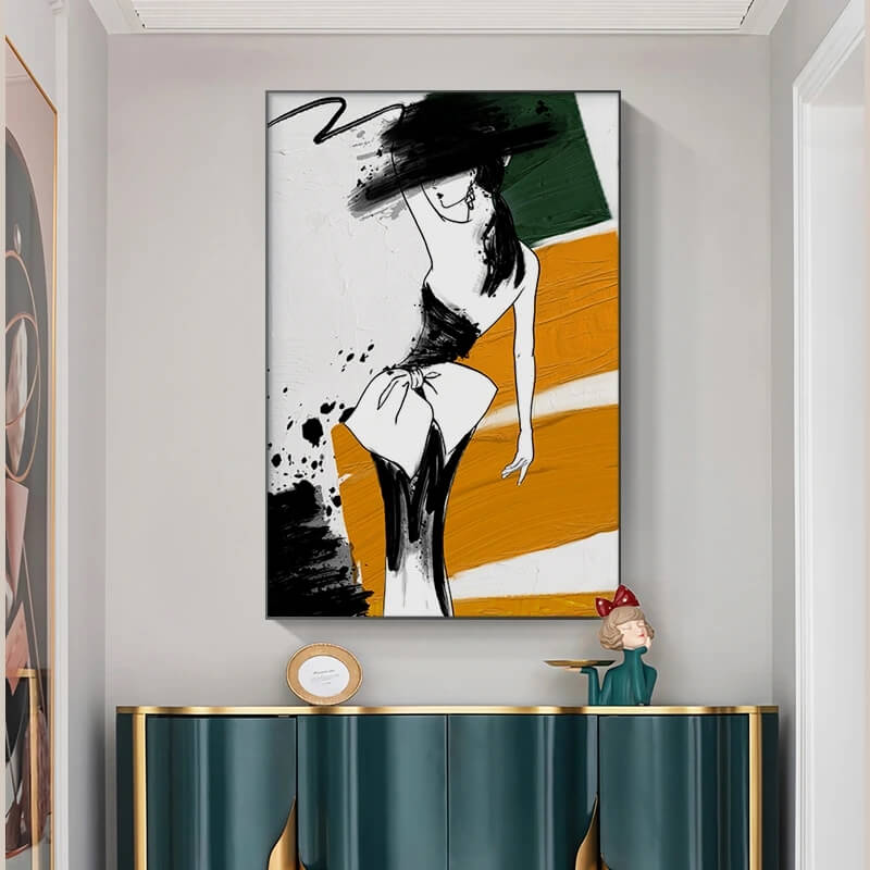 Abstract Figure Fashion Wall Art Canvas Print Modern Woman Poster Orange Green Black Pictures For Girls Room Living Room Home Décor