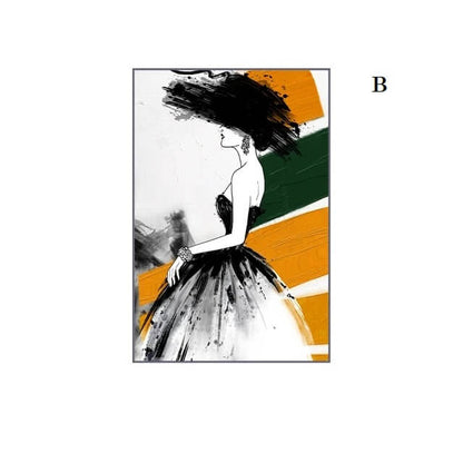 Abstract Figure Fashion Wall Art Canvas Print Modern Woman Poster Orange Green Black Pictures For Girls Room Living Room Home Décor