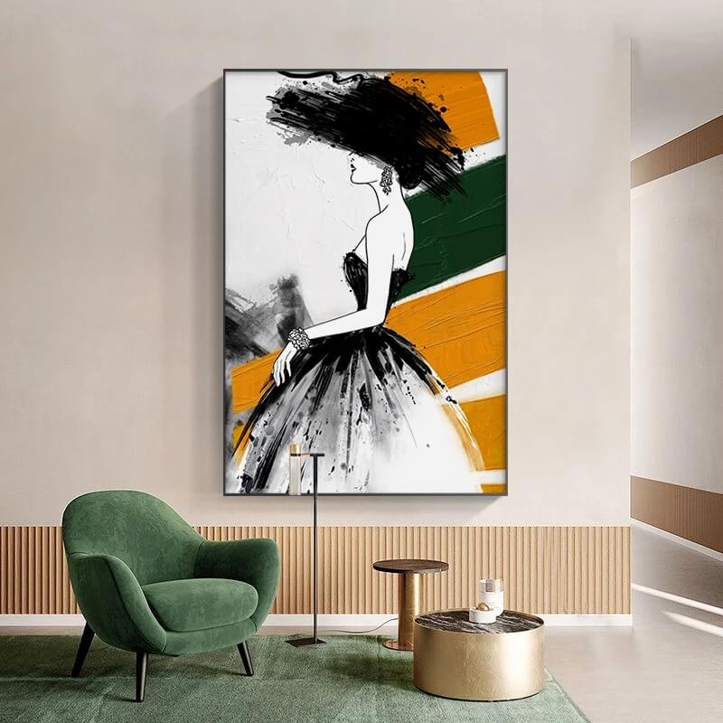 Abstract Figure Fashion Wall Art Canvas Print Modern Woman Poster Orange Green Black Pictures For Girls Room Living Room Home Décor