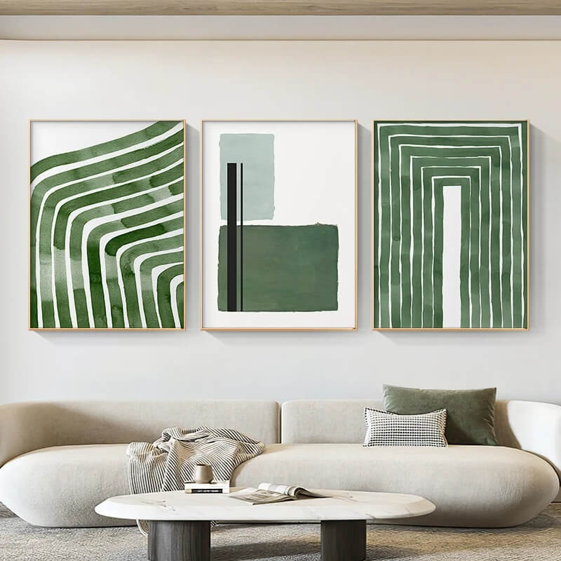 Abstract Fresh Green Line Wall Art Canvas Print Minimalist Nordic Poster Geometric Pictures For Modern Scandinavian Living Room Bedroom Home Décor