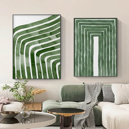 Abstract Fresh Green Line Wall Art Canvas Print Minimalist Nordic Poster Geometric Pictures For Modern Scandinavian Living Room Bedroom Home Décor