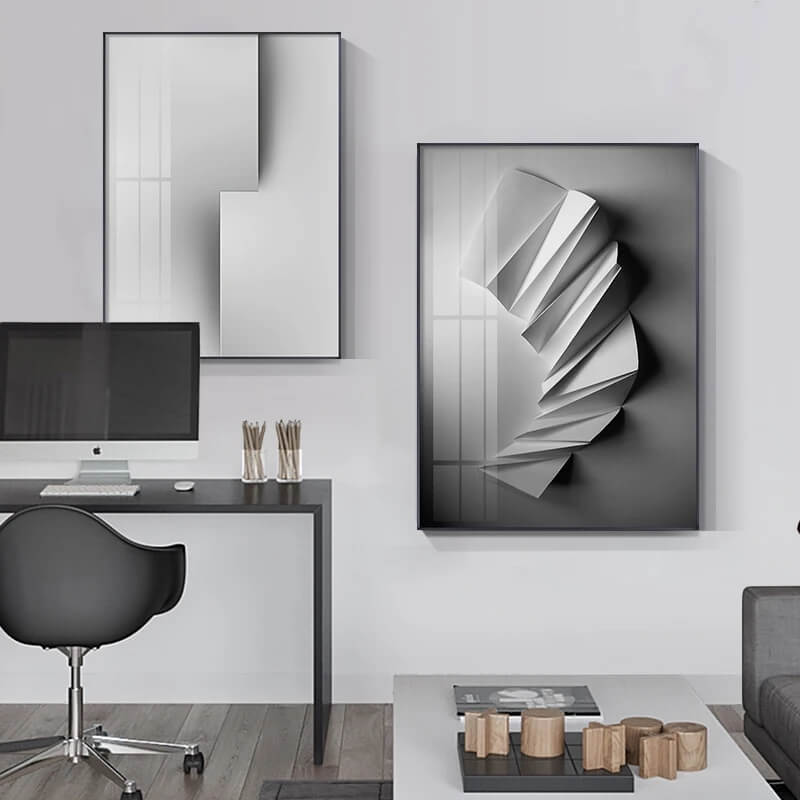 Abstract Geometric Architectural Wall Art Minimalist 3D Effect Posters Gallery Art Pictures For Modern Living Room Bedroom Studio