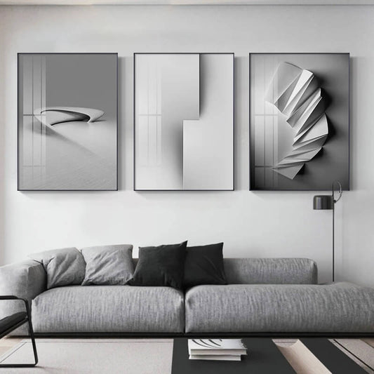 Abstract Geometric Architectural Wall Art Minimalist 3D Effect Posters Gallery Art Pictures For Modern Living Room Bedroom Studio