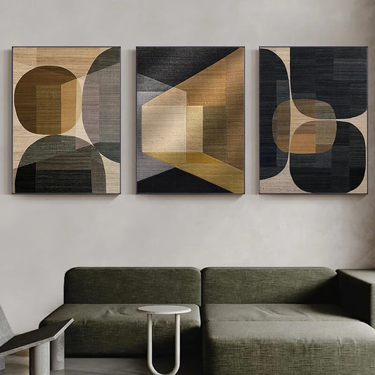 Abstract Geometric Black Brown Canvas Prints Modern Wall Art Pictures For Stylish Living Room Office Décor