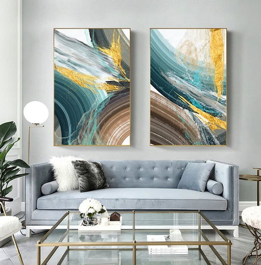 Abstract Green Brown Color Splash Wall Art Canvas Prints Modern Poster For Living Room Office Home Decor