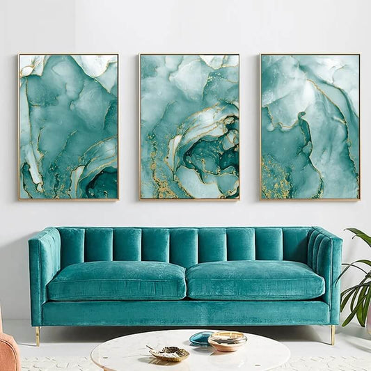 Abstract Green Watercolor Golden Marble Texture Canvas Print Wall Art Modern Flowing Pictures For Living Room Interior Home Décor