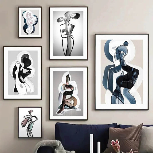 Abstract Fashion Line Art Woman Canvas Prints Wall Art Nordic Minimalist Watercolor Poster For Modern Living Room Décor