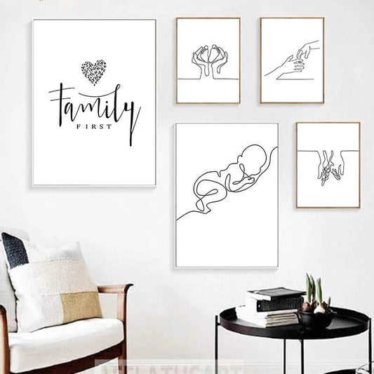 Abstract Line Drawing Family Hands Baby Wall Art Minimalist Nordic Canvas Prints Love Modern Poster For Bedroom Décor