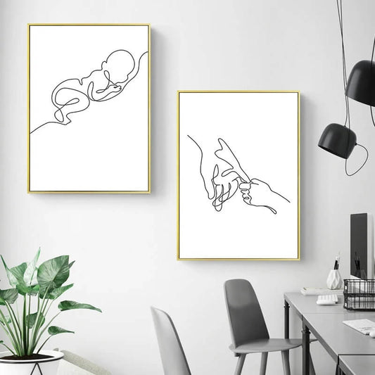 Abstract Line Drawing Family Hands Baby Wall Art Minimalist Nordic Canvas Prints Love Modern Poster For Bedroom Décor