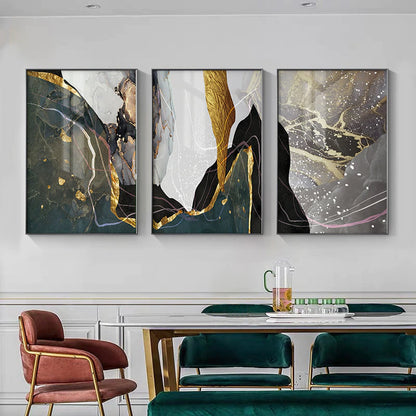 Abstract Liquid Marble Golden Gray Wall Art Canvas Prints For Modern Living Room Dining Room Home Office Decor