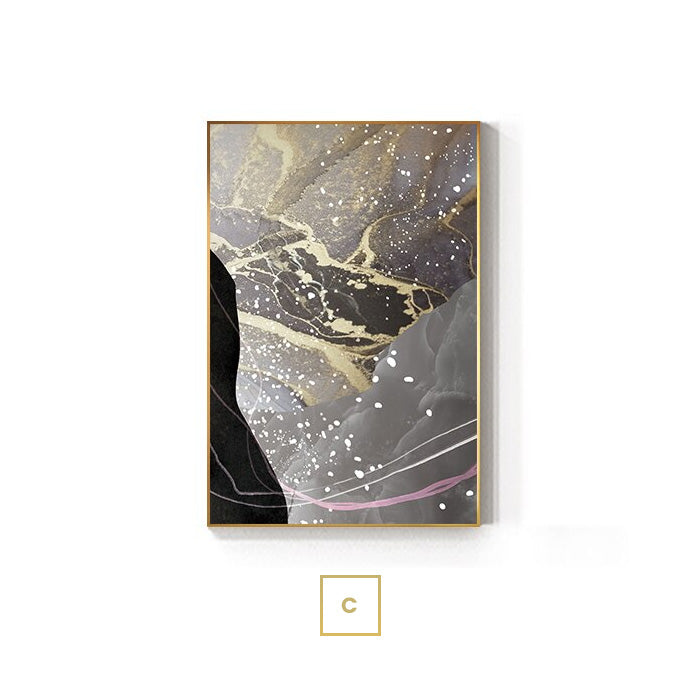 Abstract Liquid Marble Golden Gray Wall Art Canvas Prints For Modern Living Room Dining Room Home Office Decor