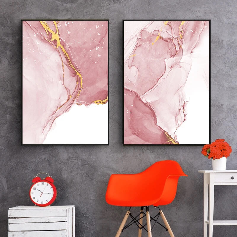 Abstract Marble Liquid Canvas Print Wall Art Luxury Pink Golden Fine Art Flowing Poster For Modern Living Room Bedroom Décor