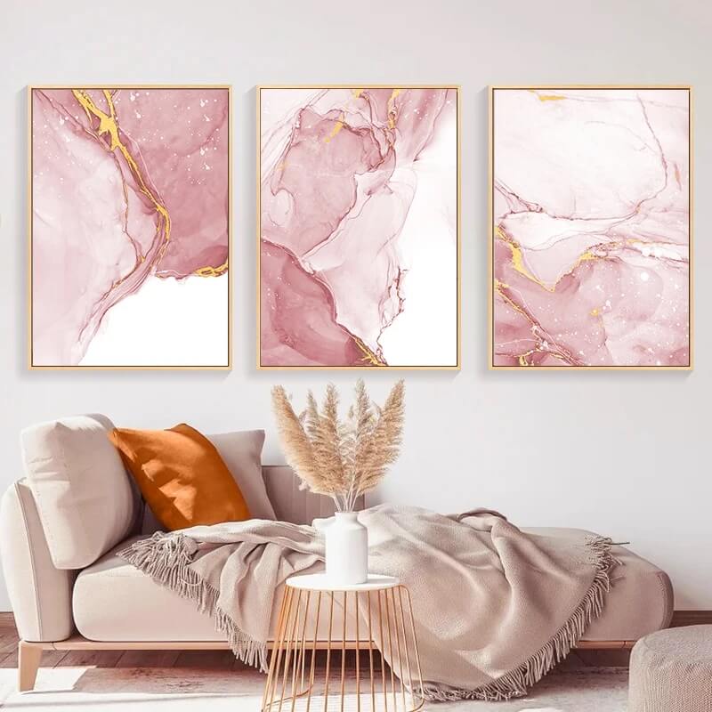 Abstract Marble Liquid Canvas Print Wall Art Luxury Pink Golden Fine Art Flowing Poster For Modern Living Room Bedroom Décor