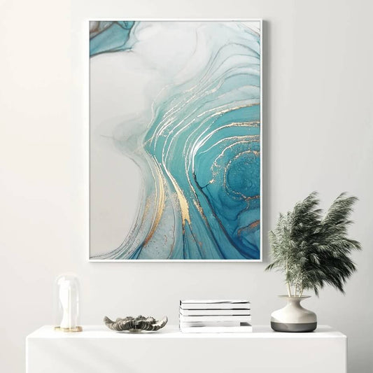 Abstract Marble Turquoise Golden Fluid Canvas Prints Wall Art Modern Poster For Luxury Living Room Home Décor