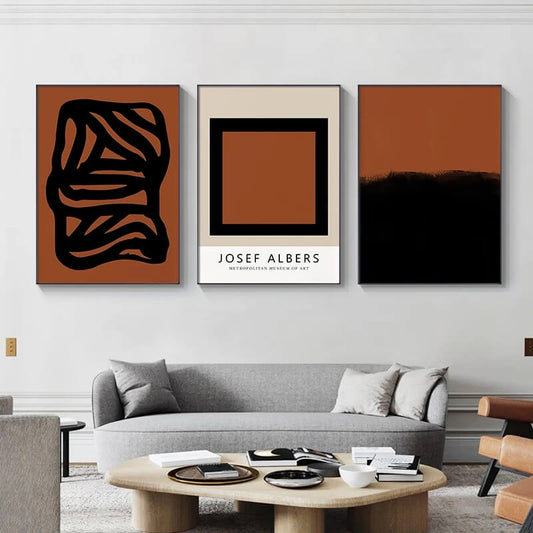 Abstract Minimalist Black Brown Canvas Prints Fine Art Geometric Wall Art Josef Albers Poster For Contemporary Scandinavian Living Room Home Décor