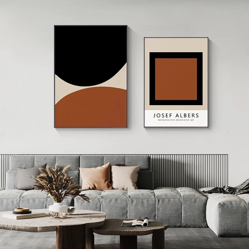 Abstract Minimalist Black Brown Canvas Prints Fine Art Geometric Wall Art Josef Albers Poster For Contemporary Scandinavian Living Room Home Décor