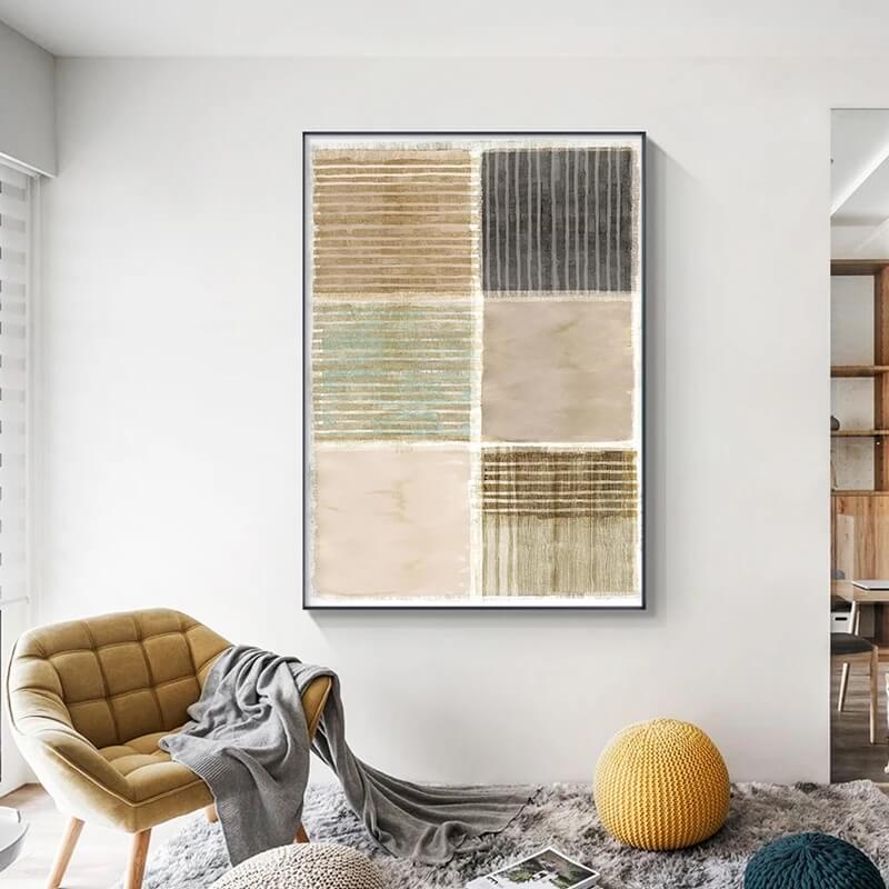 Abstract Minimalist Green Black Beige Brown Canvas Prints Wall Art Geometric Line Art Poster For Minimalist Living Room Office Wall Décor